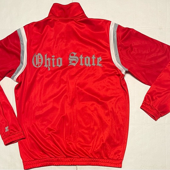 STARTER BOMBER FULL ZIP JACKET OHIO STATE BUCKEYES SCRIPT LOGO RED MEN SZ LARGE - Picture 9 of 13